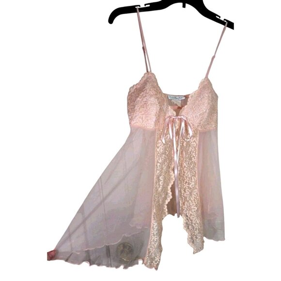 Vintage Y2K Sheer Lace Babydoll Pink Floral Top Romantic Style Coquette Seductiv - Picture 2 of 6